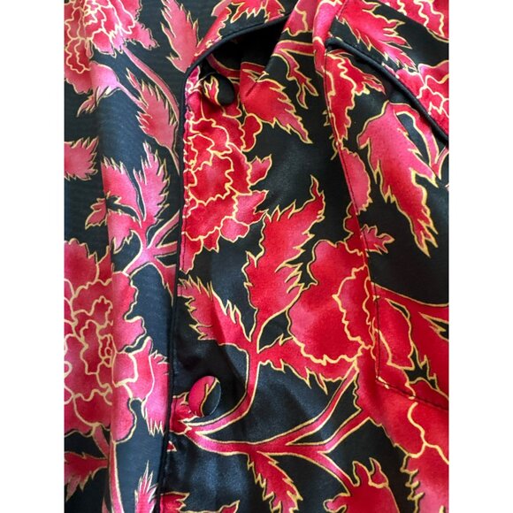 Vintage Victorias Secret 2-Piece Red Black Floral Satin Robe Chemise Large 80s - Picture 8 of 8